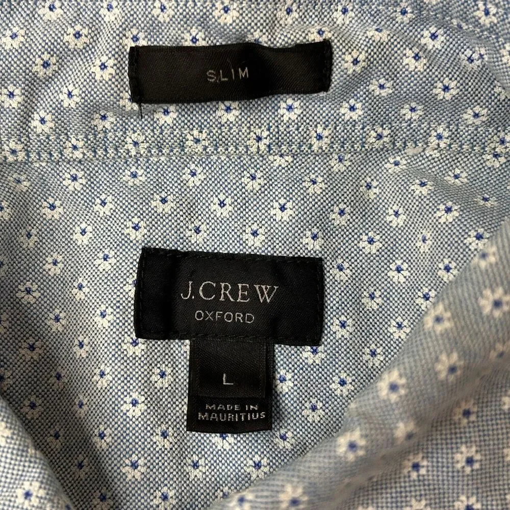 J. Crew Shirt Mens L Blue Floral Oxford Slim Button Up Long Sleeve Preppy Pocket